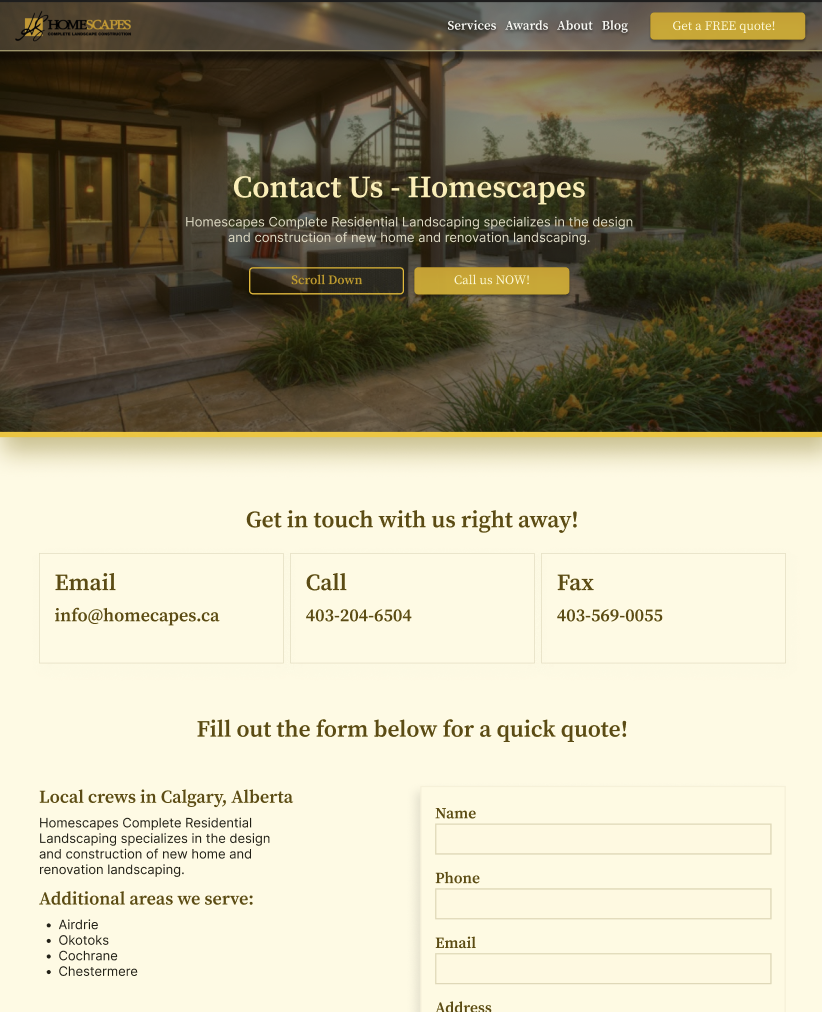 Homescapes contact page