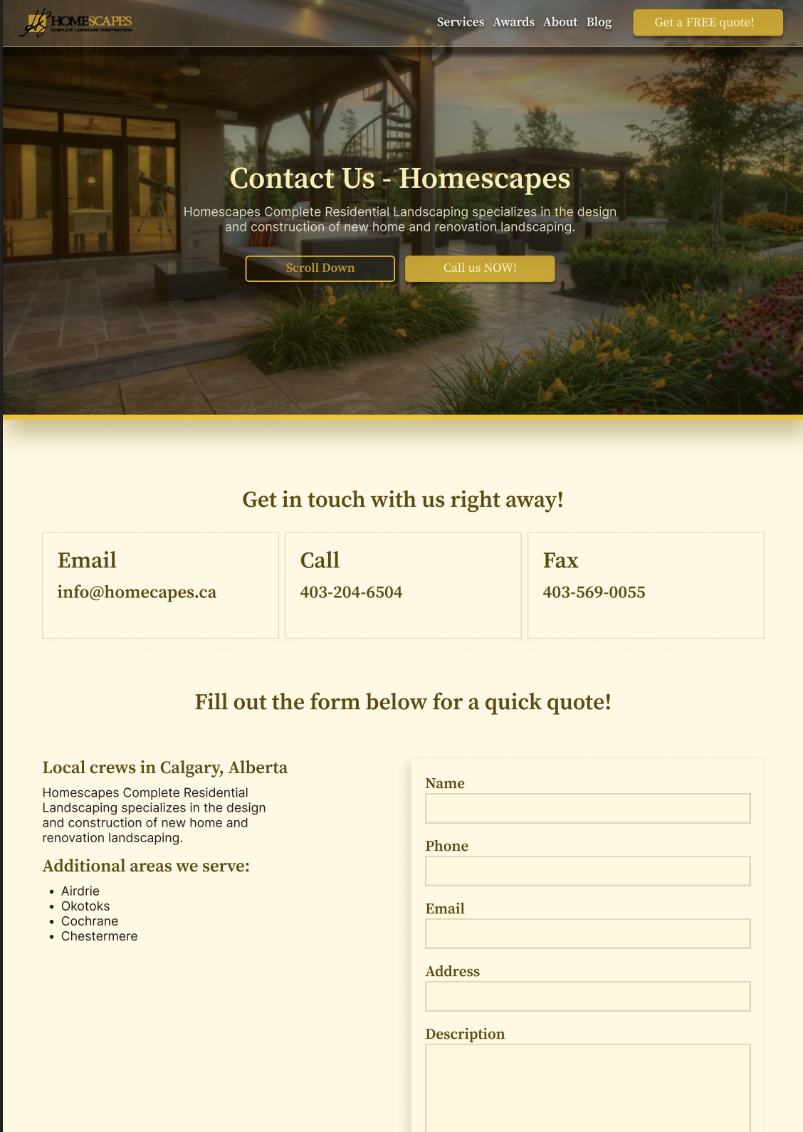 Contact page form